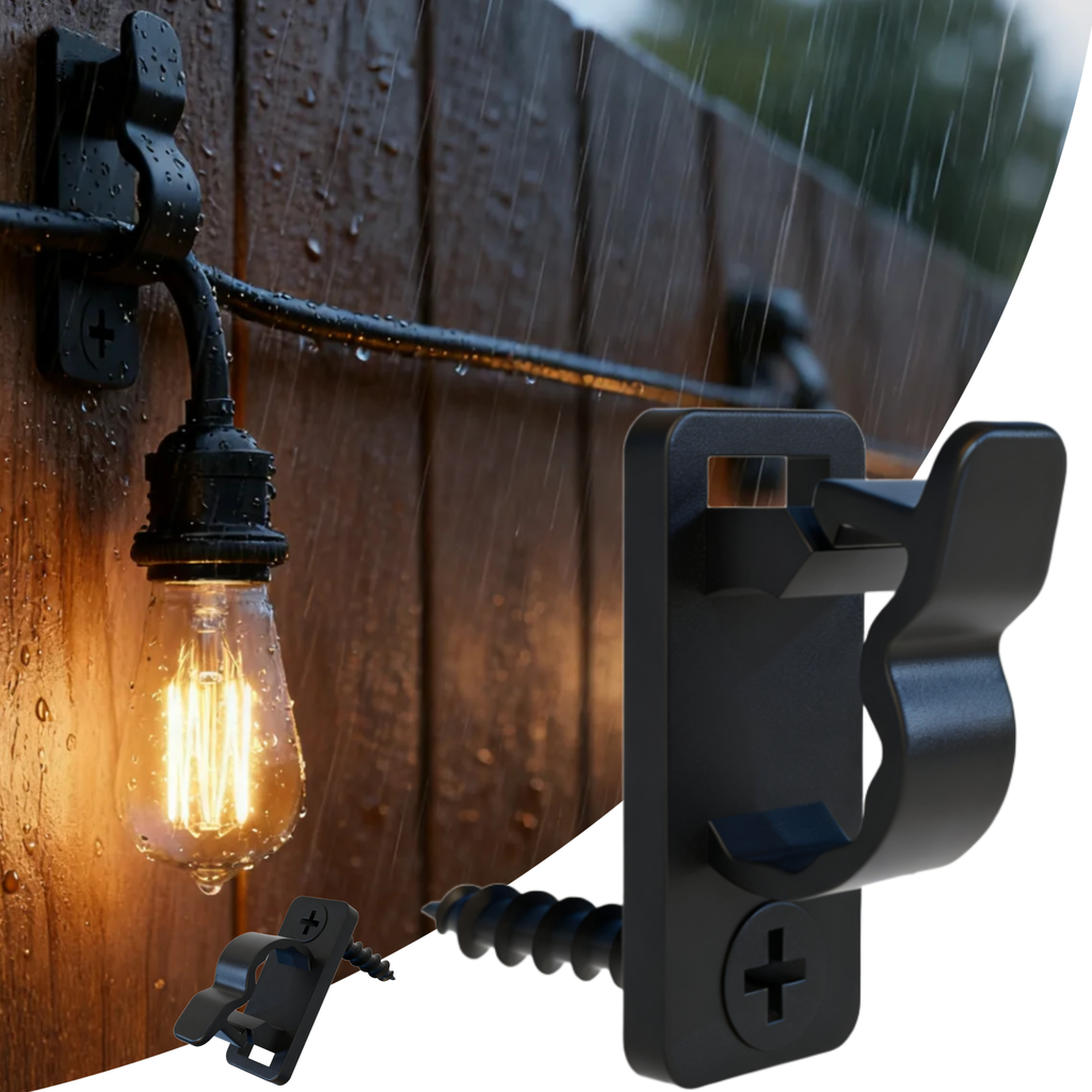 Pack of 60 Outdoor Garlands Hooks - Black Screw Clips for Cables & LED Lights - Heavy Duty Clips for Patio, Garden, Pergola and Fence