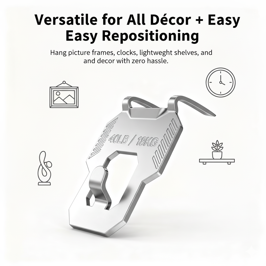 20 x Placo Picture Hooks (18 kg) – Wall Frame Mounting for Drywall – Claw Hook without Drilling – Heavy Hook Kit for Mirror, Photo and Decoration