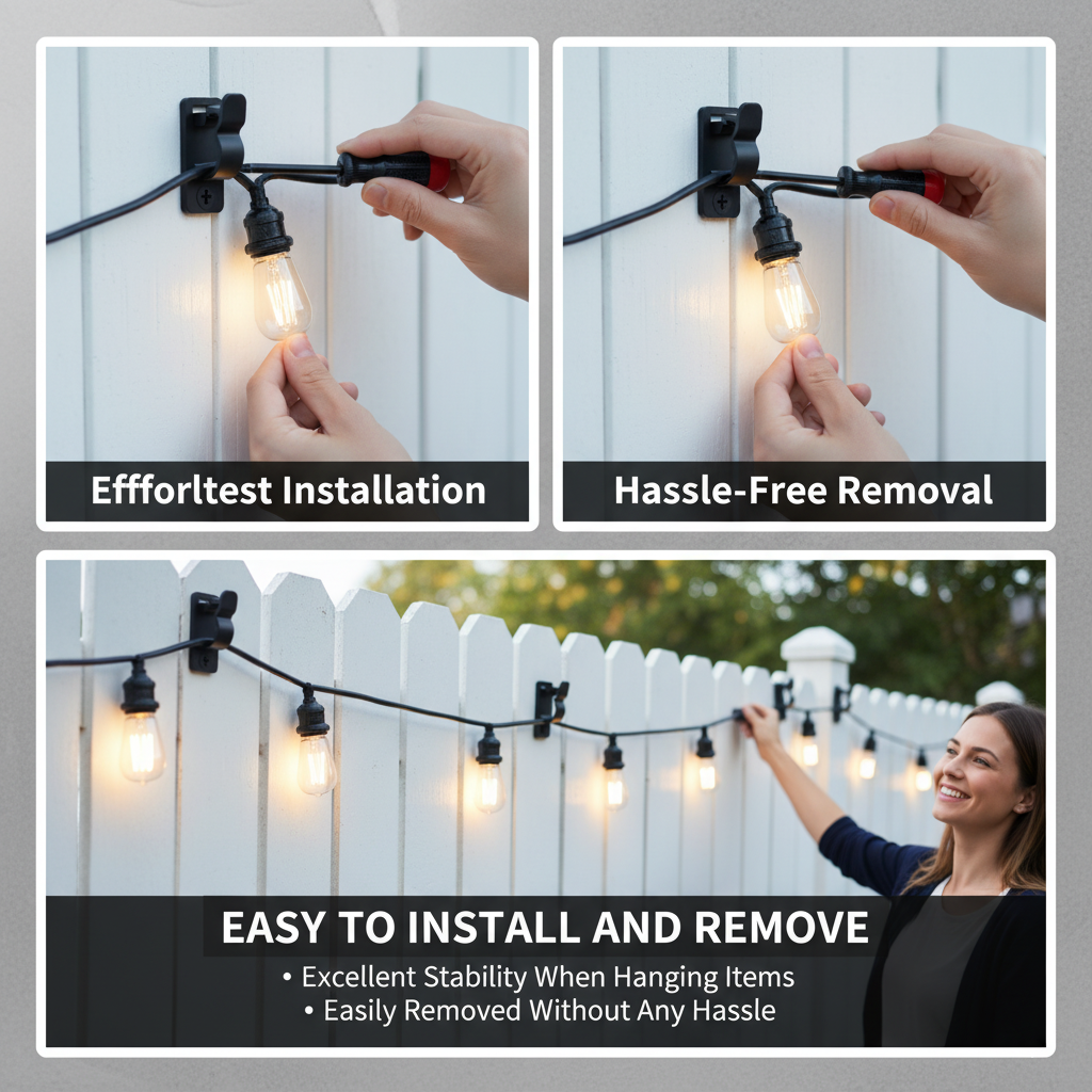 Pack of 60 Outdoor Garlands Hooks - Black Screw Clips for Cables & LED Lights - Heavy Duty Clips for Patio, Garden, Pergola and Fence