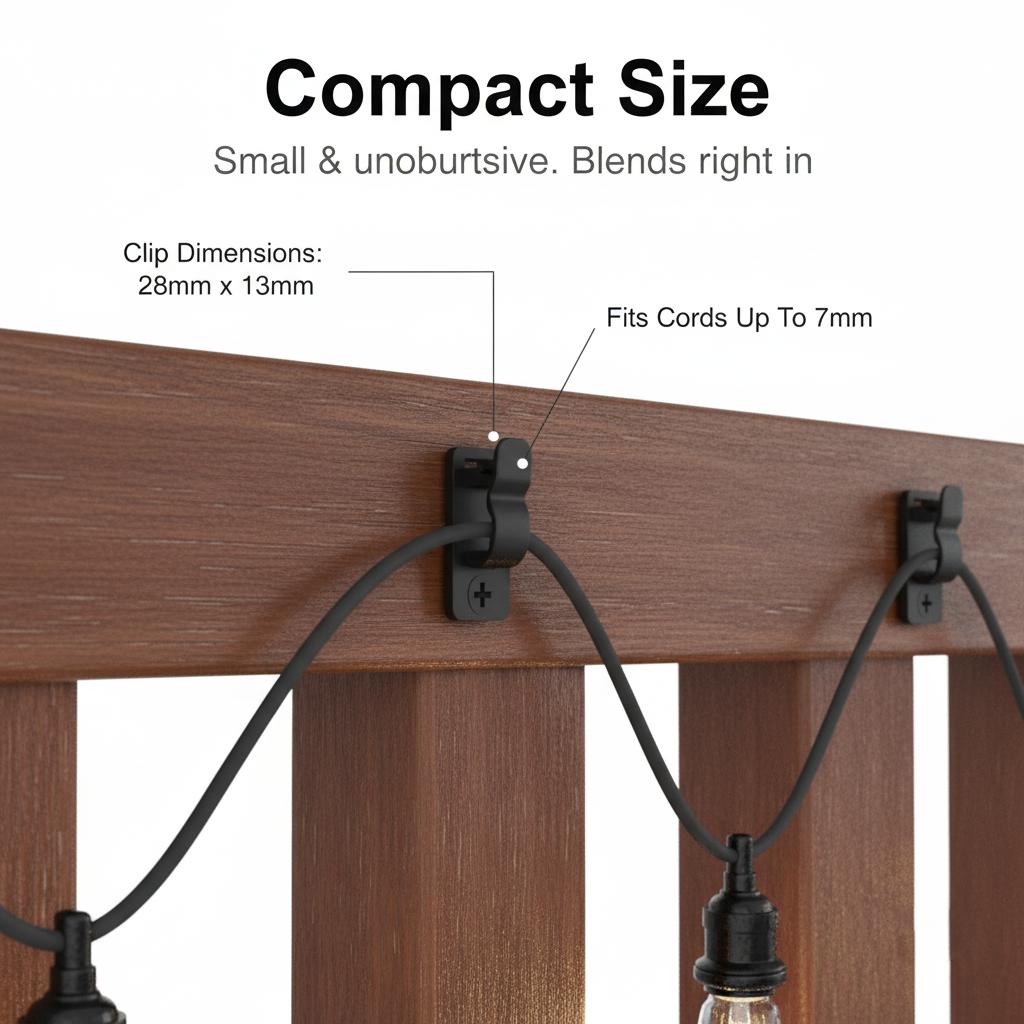 Pack of 60 Outdoor Garlands Hooks - Black Screw Clips for Cables & LED Lights - Heavy Duty Clips for Patio, Garden, Pergola and Fence